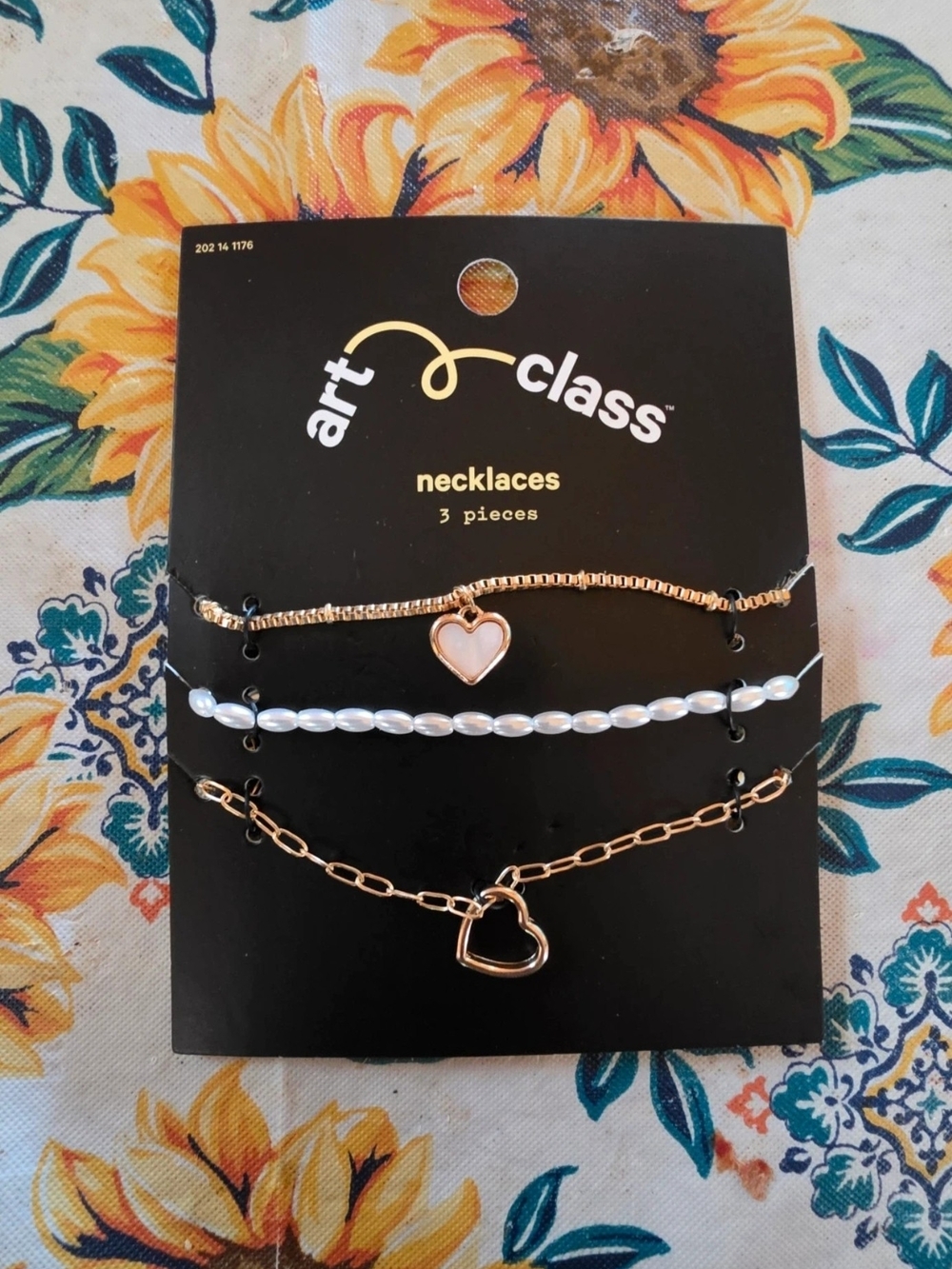 art class Rose Gold Layered Necklace Set with Pink Heart and Pearl Beads
